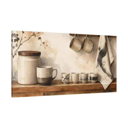 Main Mockup. Vintage Pottery Shelf Vintage Kitchen Decor shown as canvas print