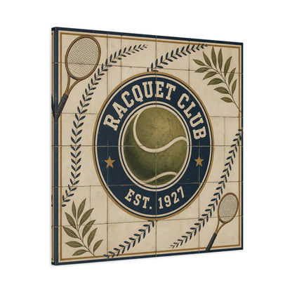 Side Mockup 3. Vintage Racquet Club Emblem shown as canvas print