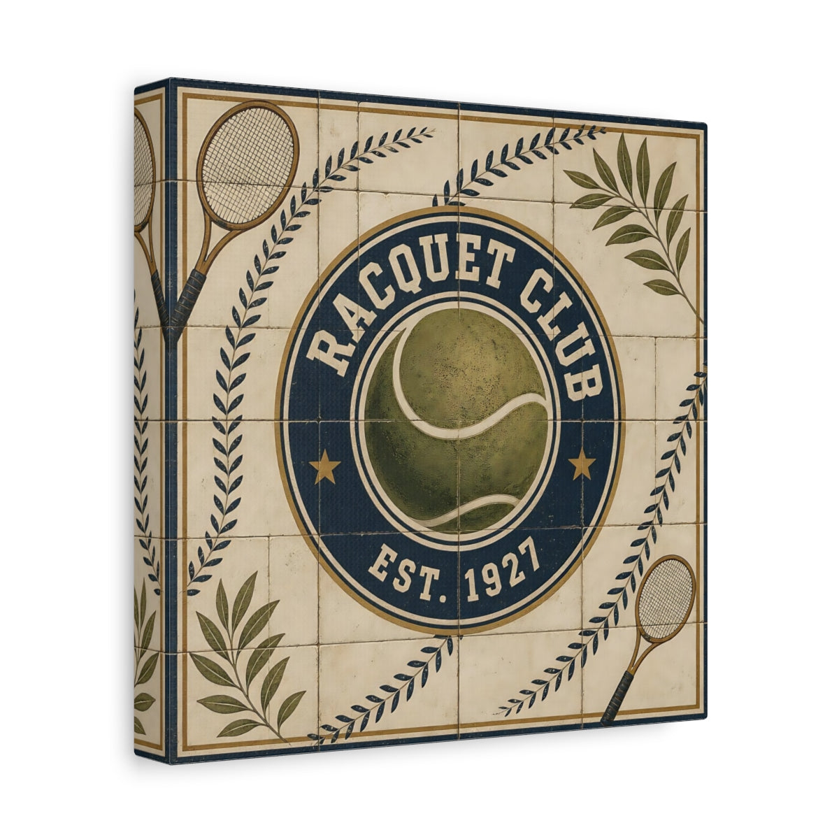 Side Mockup 9. Vintage Racquet Club Emblem shown as canvas print