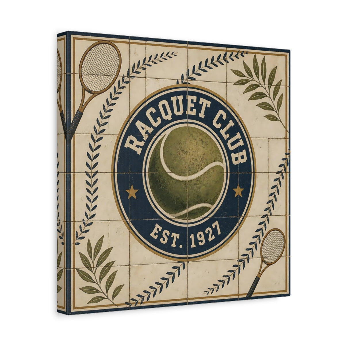 Side Mockup 7. Vintage Racquet Club Emblem shown as canvas print
