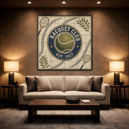 Mockup 2. Vintage Racquet Club Emblem shown as canvas print