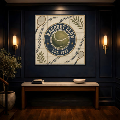 Mockup 4. Vintage Racquet Club Emblem shown as canvas print