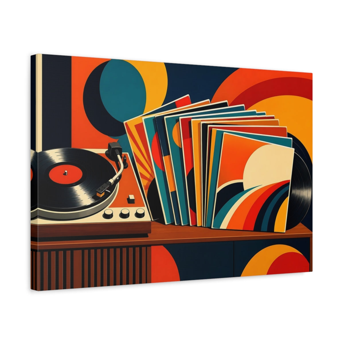 Side Mockup 3. Vintage Record Player Colorful Retro Music shown as canvas print