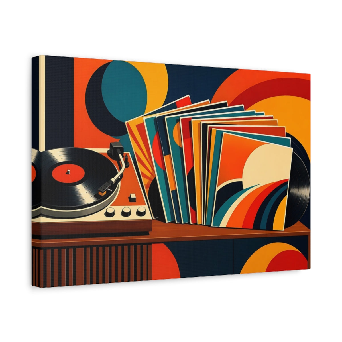 Side Mockup 4. Vintage Record Player Colorful Retro Music shown as canvas print