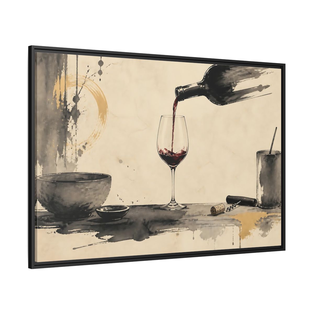 Side Mockup 12. Vintage Red Wine Black And Gold Wine shown as stretched canvas wall art