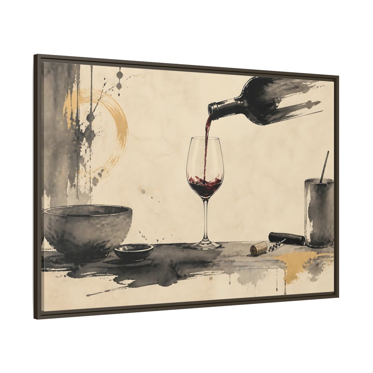 Side Mockup 8. Vintage Red Wine Black And Gold Wine shown as stretched canvas wall art