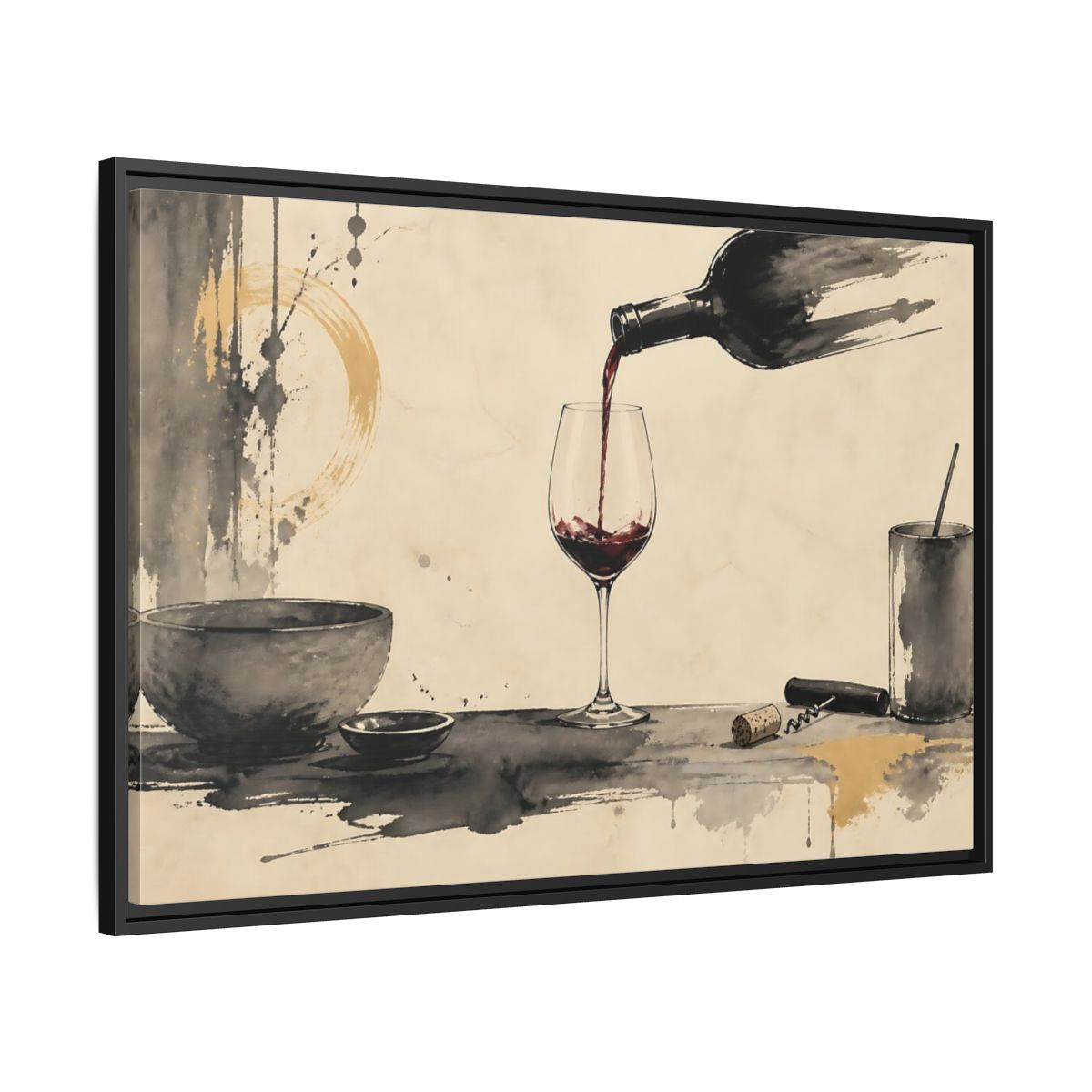 Side Mockup 13. Vintage Red Wine Black And Gold Wine shown as stretched canvas wall art