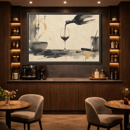 Mockup 2. Vintage Red Wine Black And Gold Wine shown as stretched canvas wall art