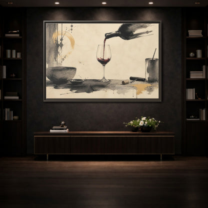 Mockup 3. Vintage Red Wine Black And Gold Wine shown as stretched canvas wall art
