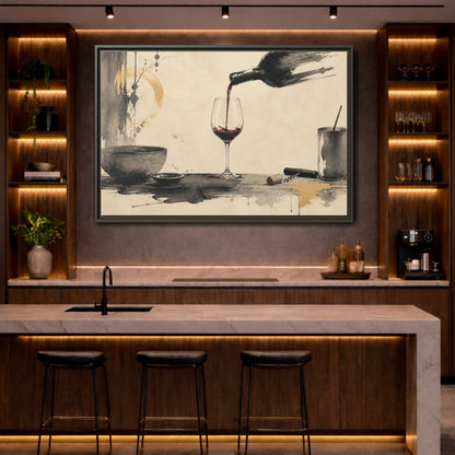 Mockup 4. Vintage Red Wine Black And Gold Wine shown as stretched canvas wall art