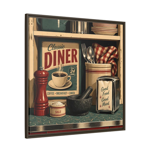 Main Mockup. Vintage Retro Diner Retro Diner Kitchen shown as stretched canvas wall art