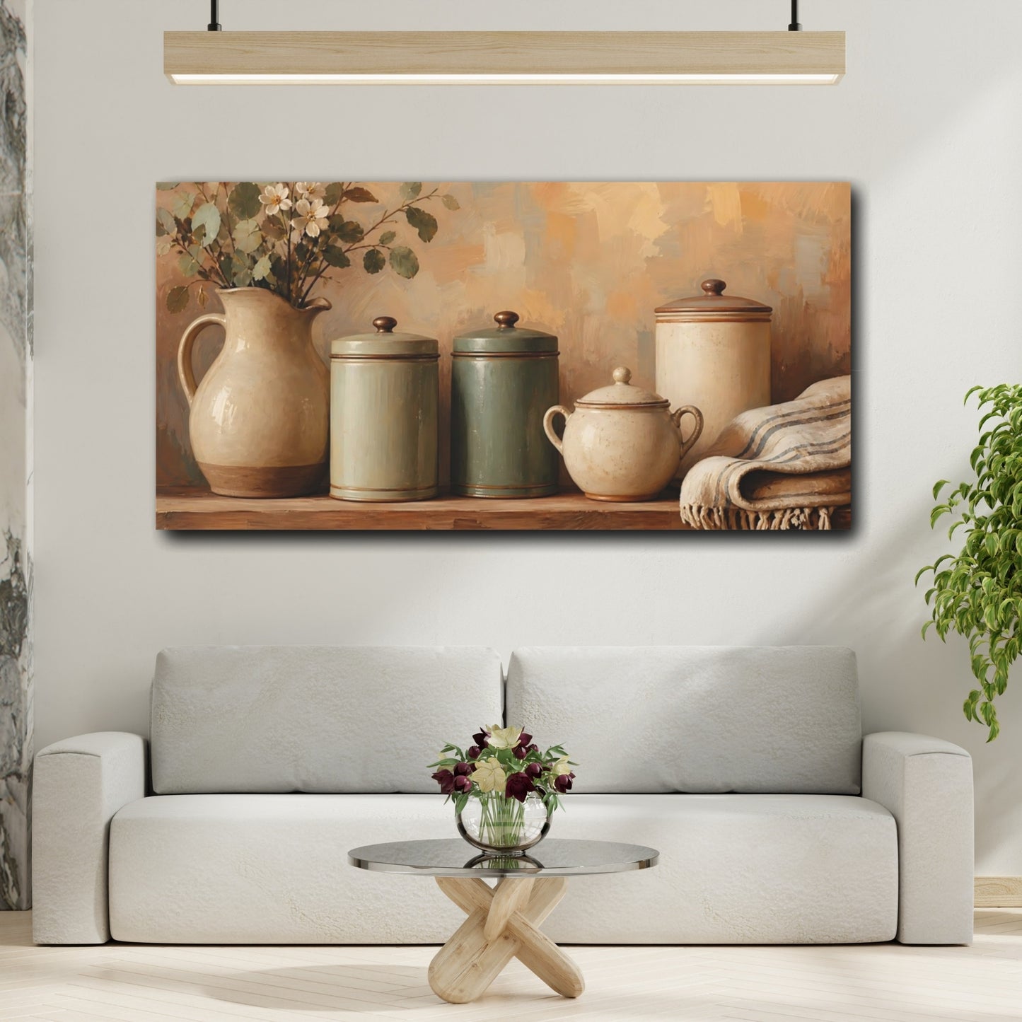 Mockup 2. Vintage Rustic Jars Green And Beige shown as canvas print
