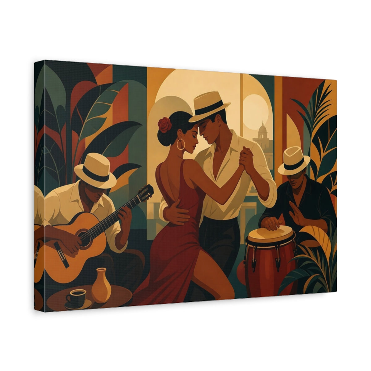 Side Mockup 4. Vintage Salsa Dancers Cuban Dance Scene shown as canvas print