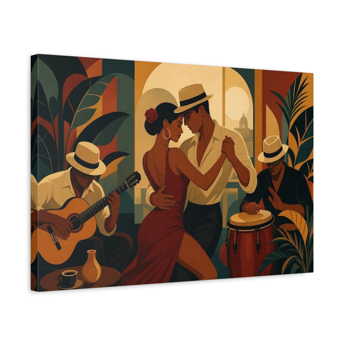 Side Mockup 3. Vintage Salsa Dancers Cuban Dance Scene shown as canvas print