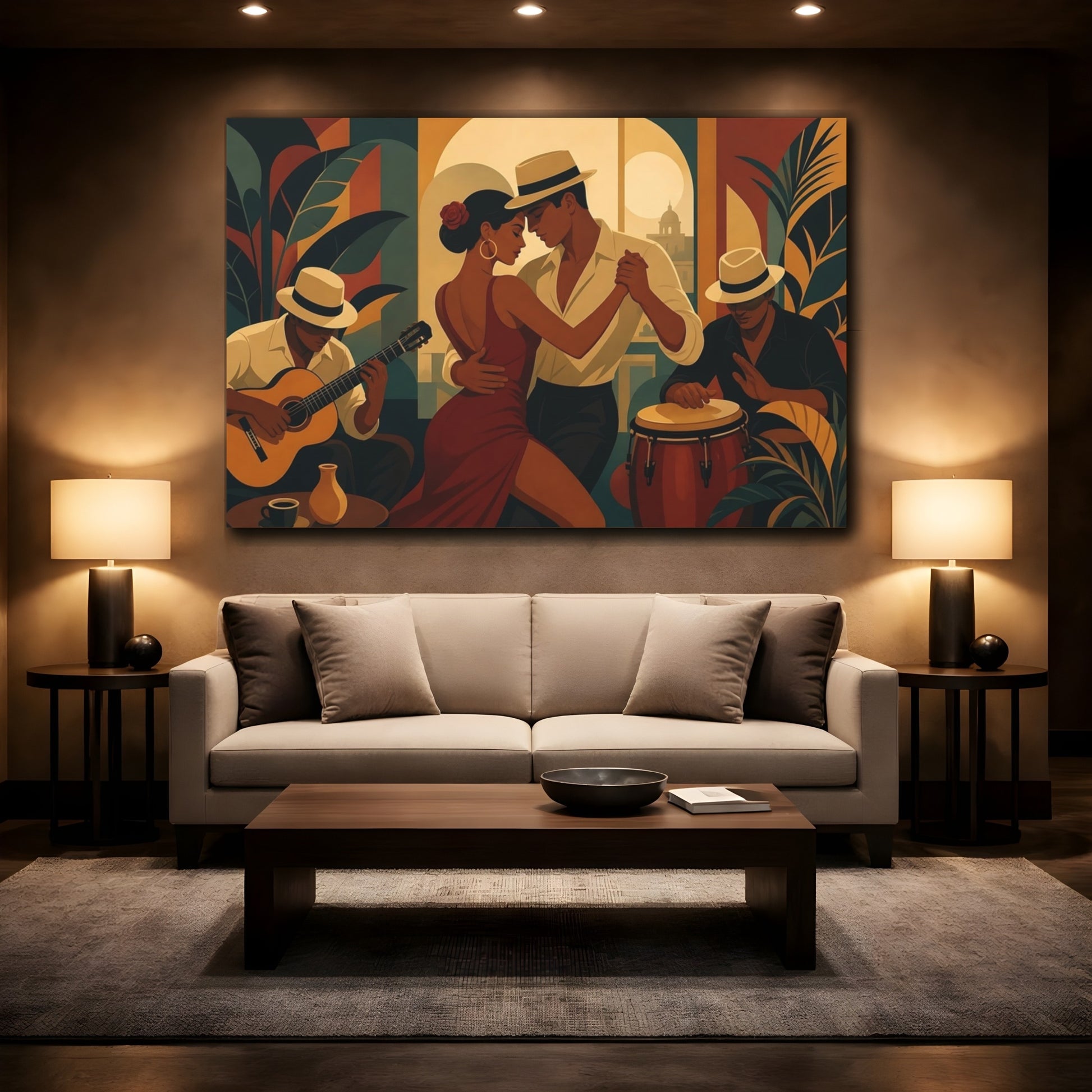 Mockup 2. Vintage Salsa Dancers Cuban Dance Scene shown as canvas print