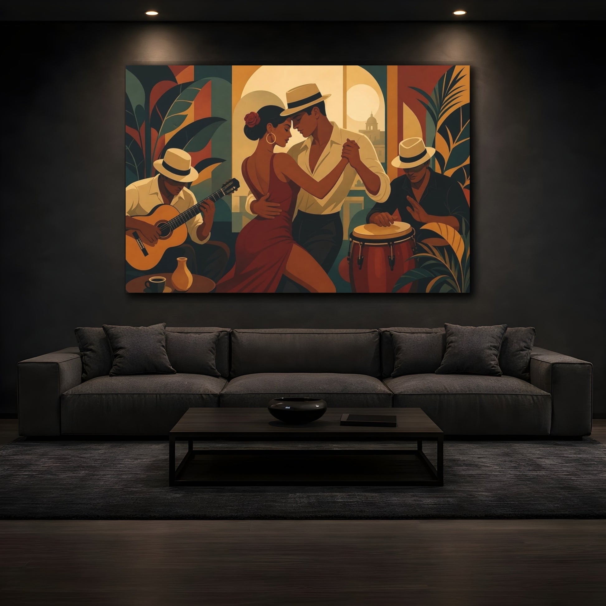 Mockup 3. Vintage Salsa Dancers Cuban Dance Scene shown as canvas print
