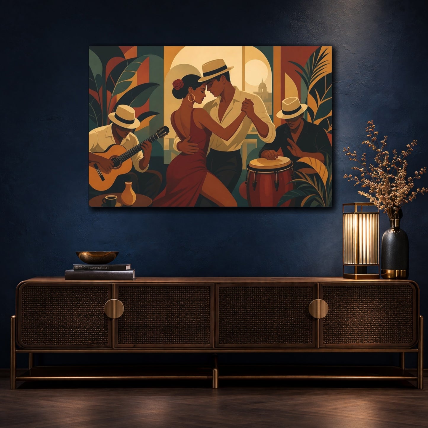 Mockup 4. Vintage Salsa Dancers Cuban Dance Scene shown as canvas print
