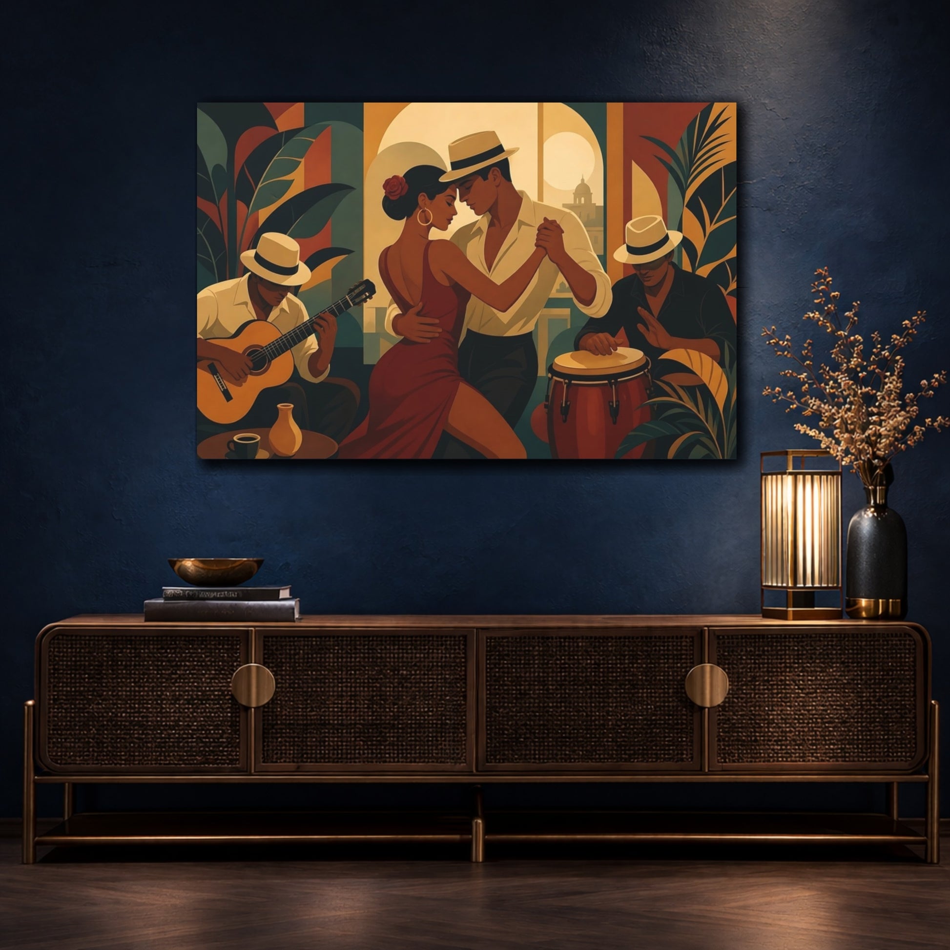 Mockup 4. Vintage Salsa Dancers Cuban Dance Scene shown as canvas print