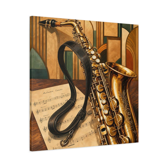 Main Mockup. Vintage Saxophone Golden Saxophone shown as canvas print