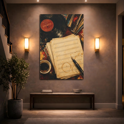 Mockup 2. Vintage Sheet Music & Vinyl shown as canvas print