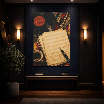 Mockup 4. Vintage Sheet Music & Vinyl shown as canvas print