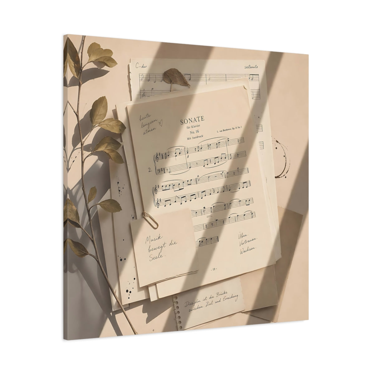 Side Mockup 1. Vintage Sheet Music Vintage Paper shown as canvas print
