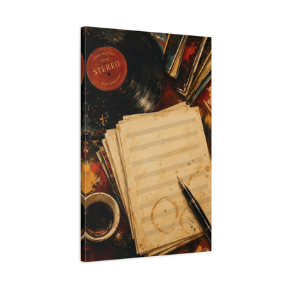 Side Mockup 2. Vintage Sheet Music & Vinyl shown as canvas print