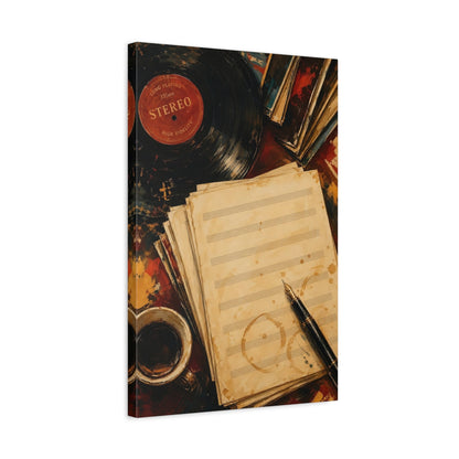 Side Mockup 3. Vintage Sheet Music & Vinyl shown as canvas print