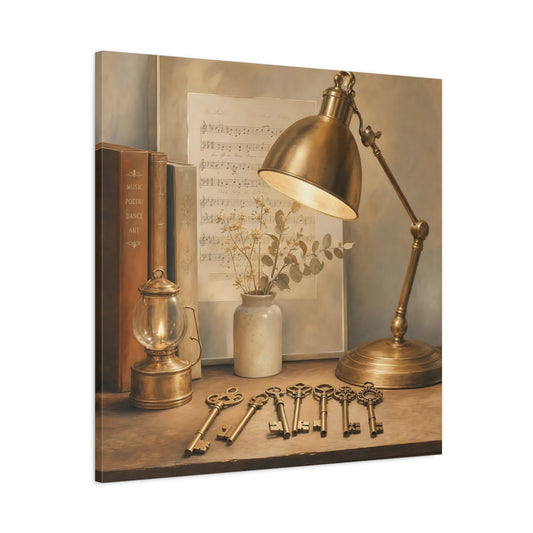 Main Mockup. Vintage Skeleton Keys Vintage Desk Decor shown as canvas print