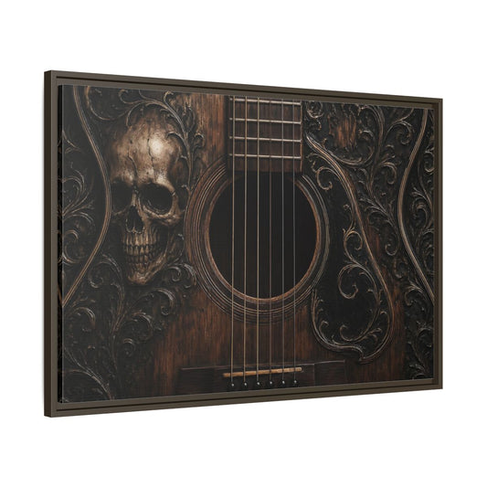 Main Mockup. Vintage Skull Guitar Carved Skull Guitar shown as stretched canvas wall art