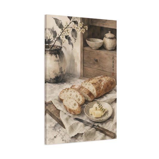 Main Mockup. Vintage Sliced Bread Brown And Beige shown as stretched canvas wall art
