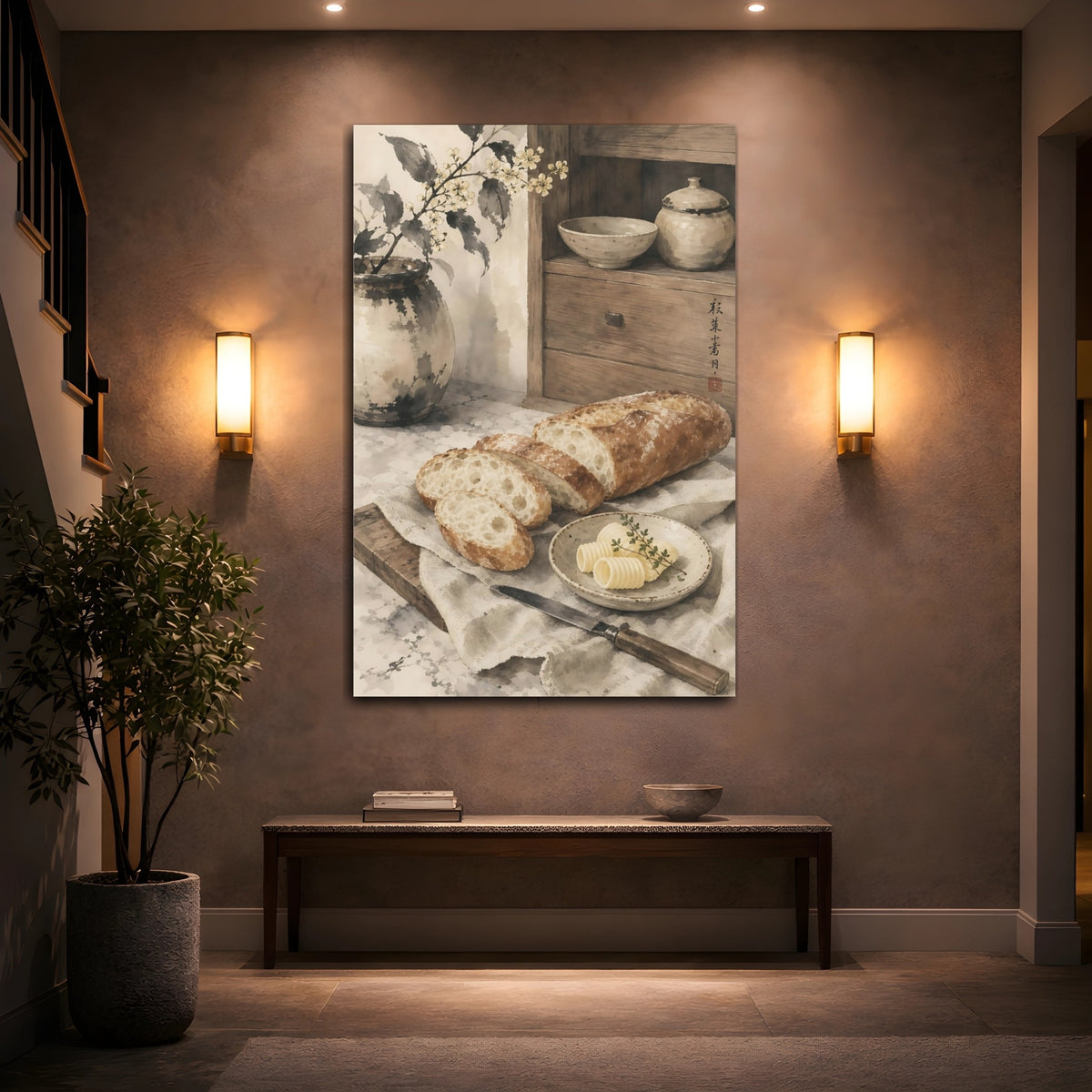 Mockup 2. Vintage Sliced Bread Brown And Beige shown as stretched canvas wall art