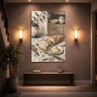 Mockup 2. Vintage Sliced Bread Brown And Beige shown as stretched canvas wall art