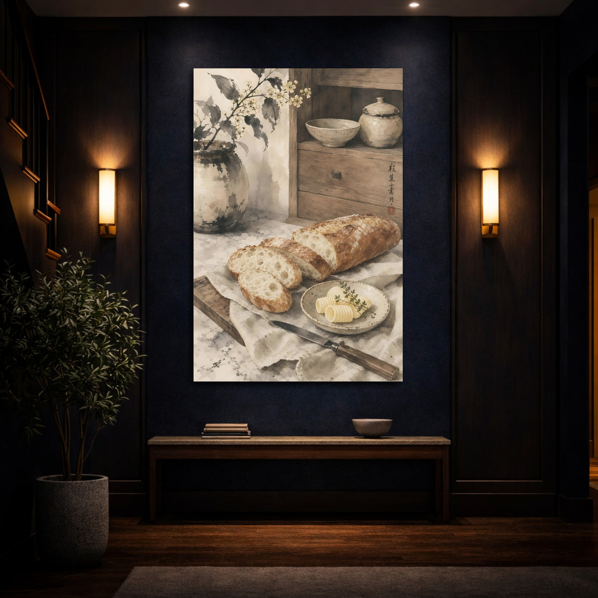 Mockup 4. Vintage Sliced Bread Brown And Beige shown as stretched canvas wall art