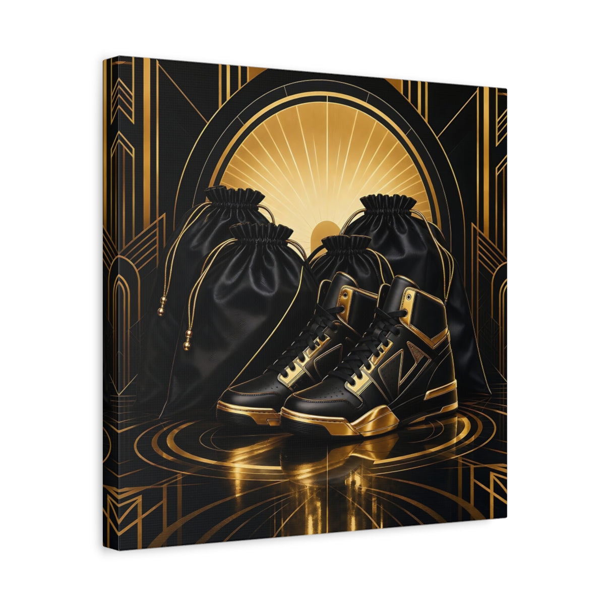 Side Mockup 6. Vintage Sneakers Black And Gold shown as canvas print