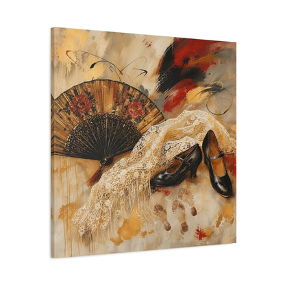 Main Mockup. Vintage Spanish Fan Brown And Gold shown as canvas print