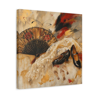 Side Mockup 6. Vintage Spanish Fan Brown And Gold shown as canvas print