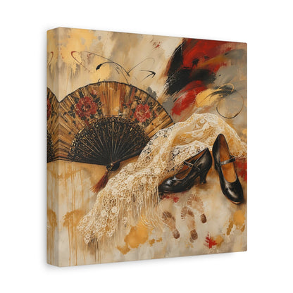 Side Mockup 9. Vintage Spanish Fan Brown And Gold shown as canvas print