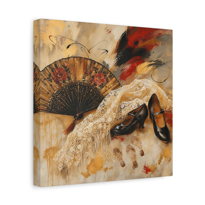 Side Mockup 8. Vintage Spanish Fan Brown And Gold shown as canvas print