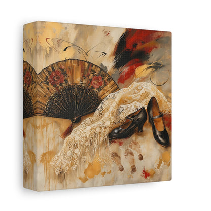 Side Mockup 2. Vintage Spanish Fan Brown And Gold shown as canvas print