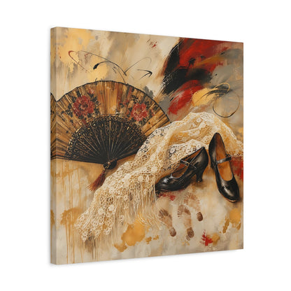 Side Mockup 5. Vintage Spanish Fan Brown And Gold shown as canvas print