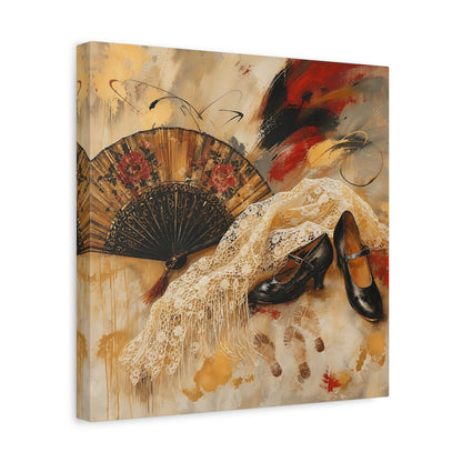 Side Mockup 7. Vintage Spanish Fan Brown And Gold shown as canvas print