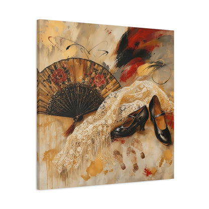 Side Mockup 3. Vintage Spanish Fan Brown And Gold shown as canvas print