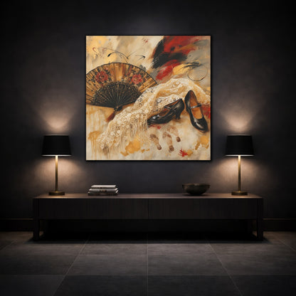 Mockup 3. Vintage Spanish Fan Brown And Gold shown as canvas print