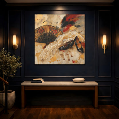 Mockup 4. Vintage Spanish Fan Brown And Gold shown as canvas print