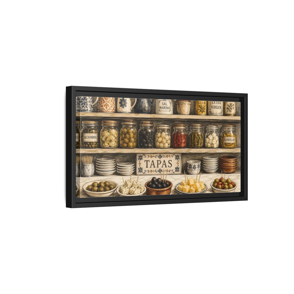 Side Mockup 8. Vintage Spanish Tapas Vintage Spanish Tapas shown as framed canvas print