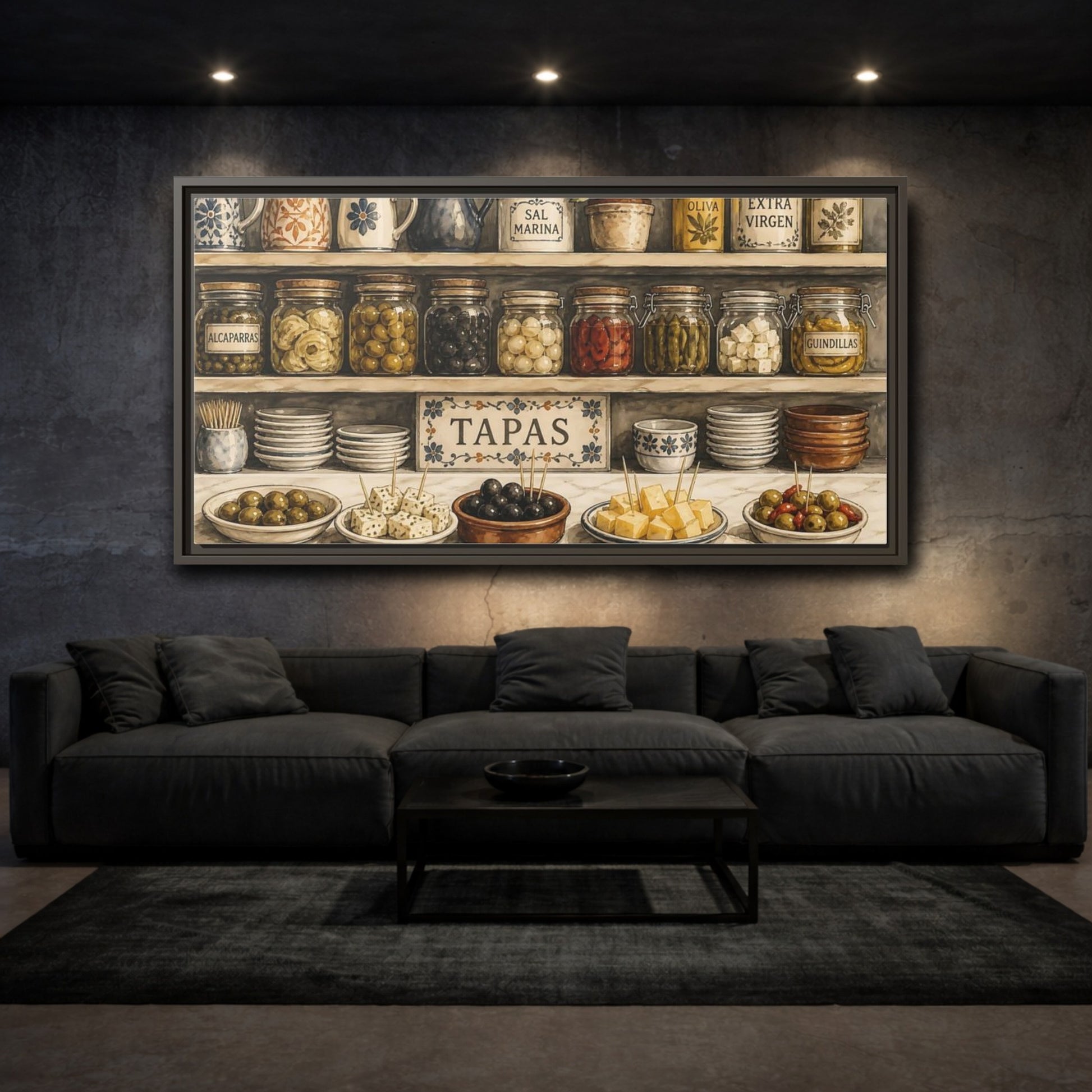 Mockup 3. Vintage Spanish Tapas Vintage Spanish Tapas shown as framed canvas print