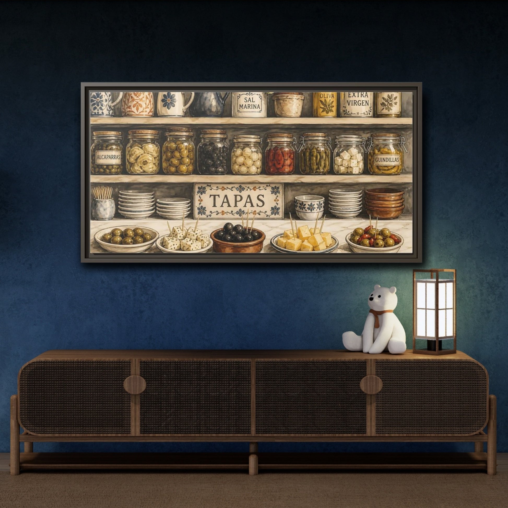 Mockup 4. Vintage Spanish Tapas Vintage Spanish Tapas shown as framed canvas print