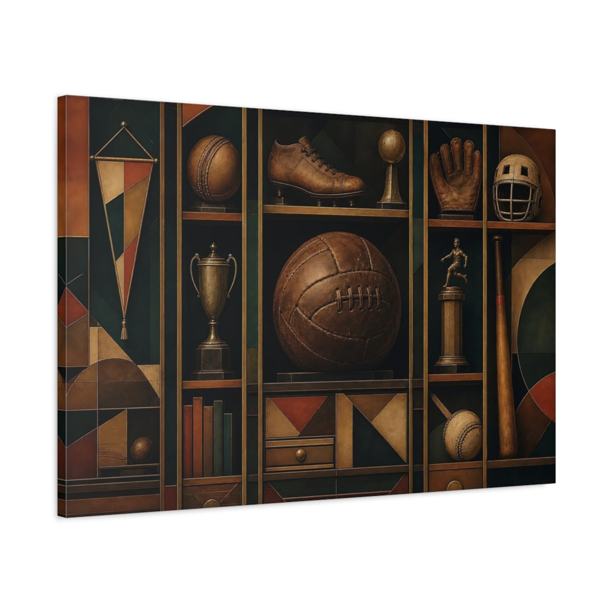 Main Mockup. Vintage Sports Trophy Shelf shown as canvas print