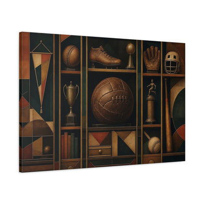 Main Mockup. Vintage Sports Trophy Shelf shown as canvas print